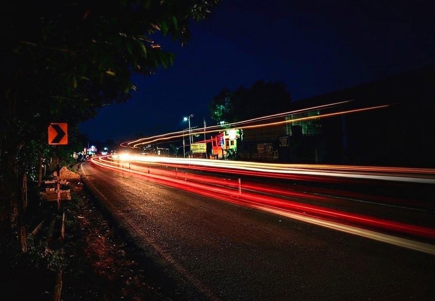 Night traffic light trails long exposure